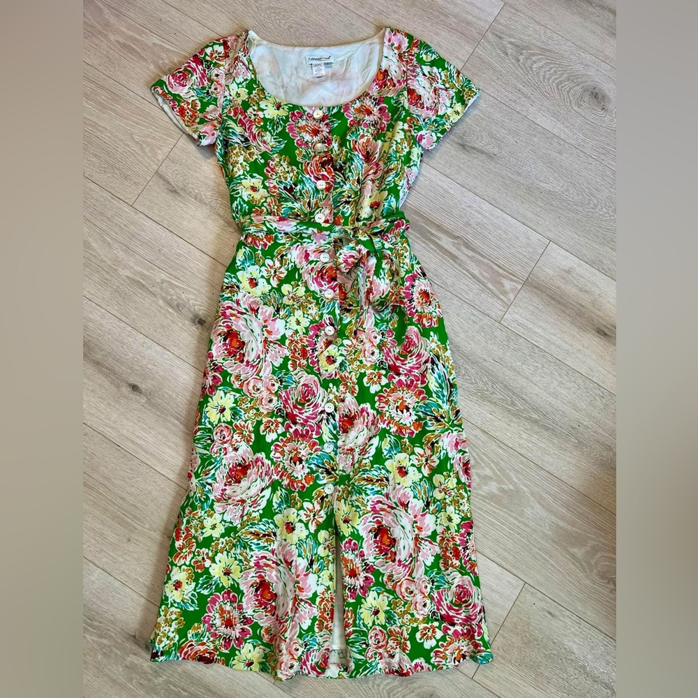Linen Blend Floral Button Down Dress
